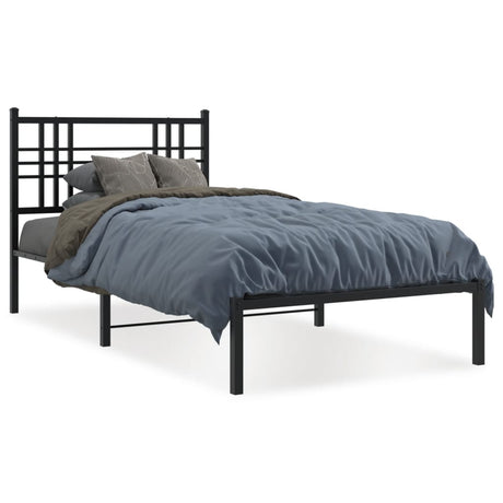 Vidaxl bedframe met hoofdbord metaal zwart 90x190 cm
