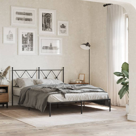 Vidaxl bedframe met hoofdbord metaal zwart 135x190 cm