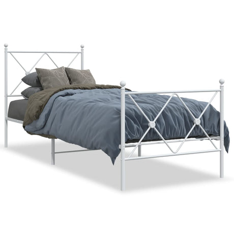Vidaxl bedframe met hoofd- en voeteneinde metaal wit 75x190 cm