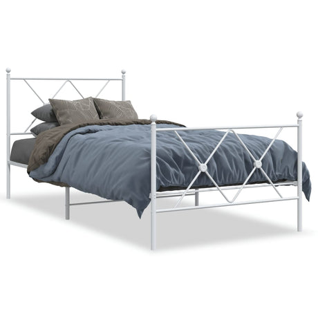 Vidaxl bedframe met hoofd- en voeteneinde metaal wit 90x200 cm
