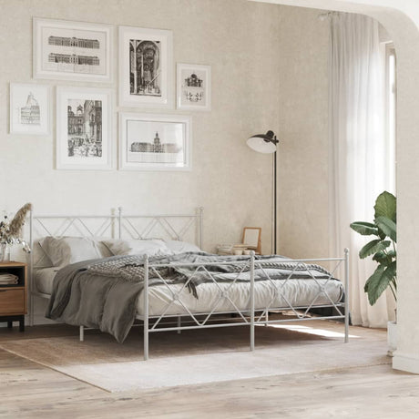 Vidaxl bedframe met hoofd- en voeteneinde metaal wit 150x200 cm