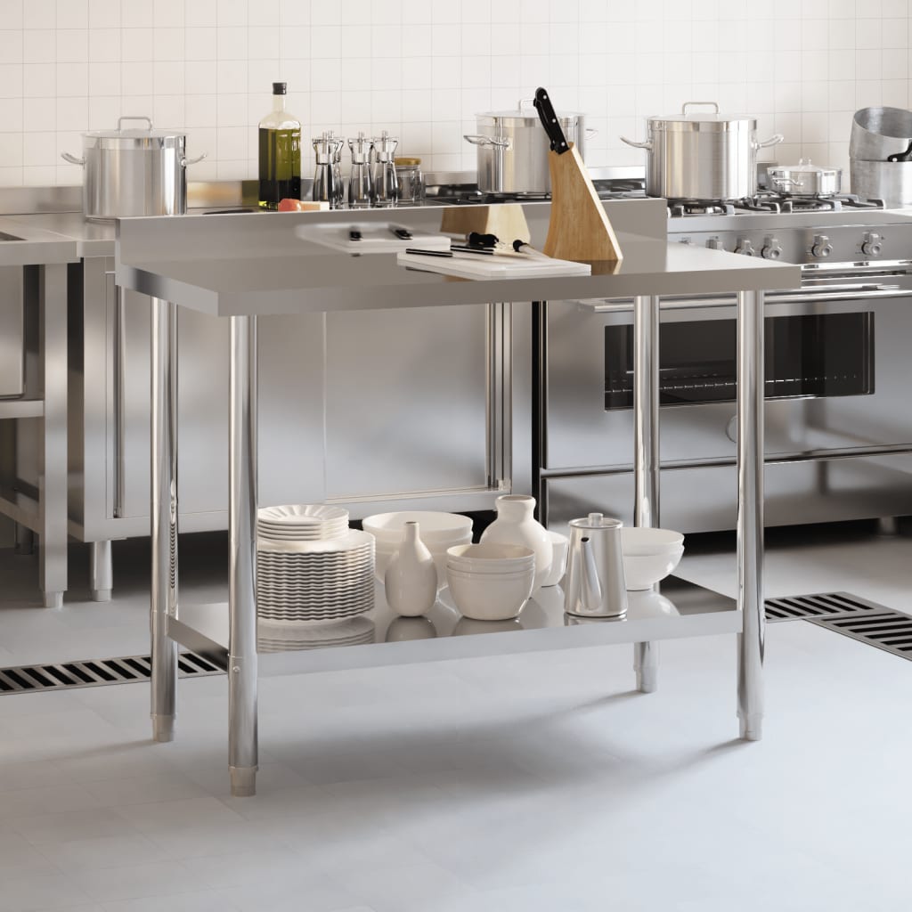 Vidaxx Küchenarbeitstisch mit Spritzschutz 110x55x93 cm Edelstahl