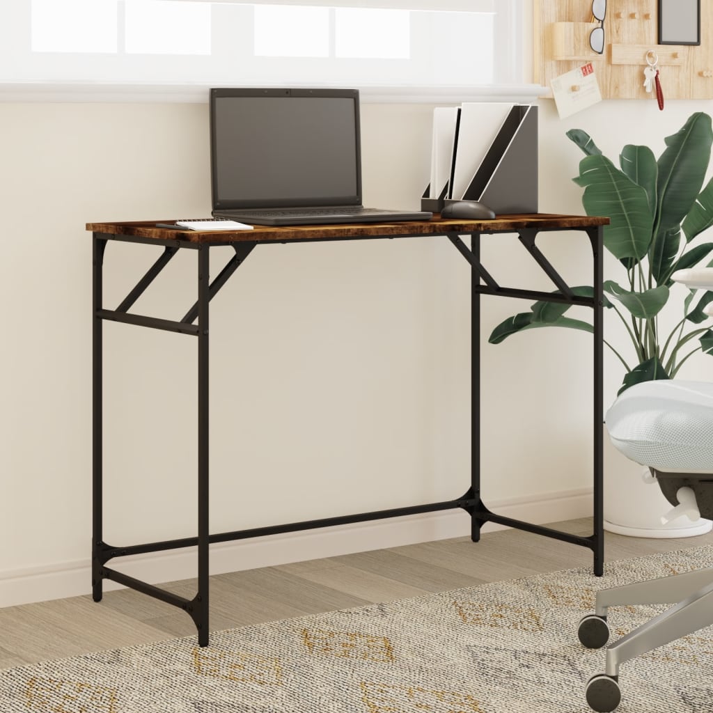 Vidaxl bureau 100x45x76 cm hout en gepoedercoat staal gerookt eiken