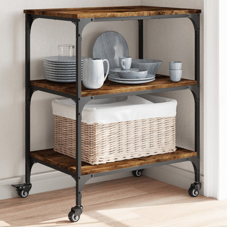 Vidaxl keukentrolley 60x41x76 cm bewerkt hout gerookt eikenkleurig