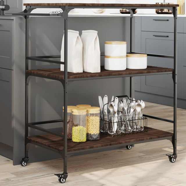 Vidaxl keukentrolley 100,5x50x105 cm bewerkt hout bruin eikenkleurig
