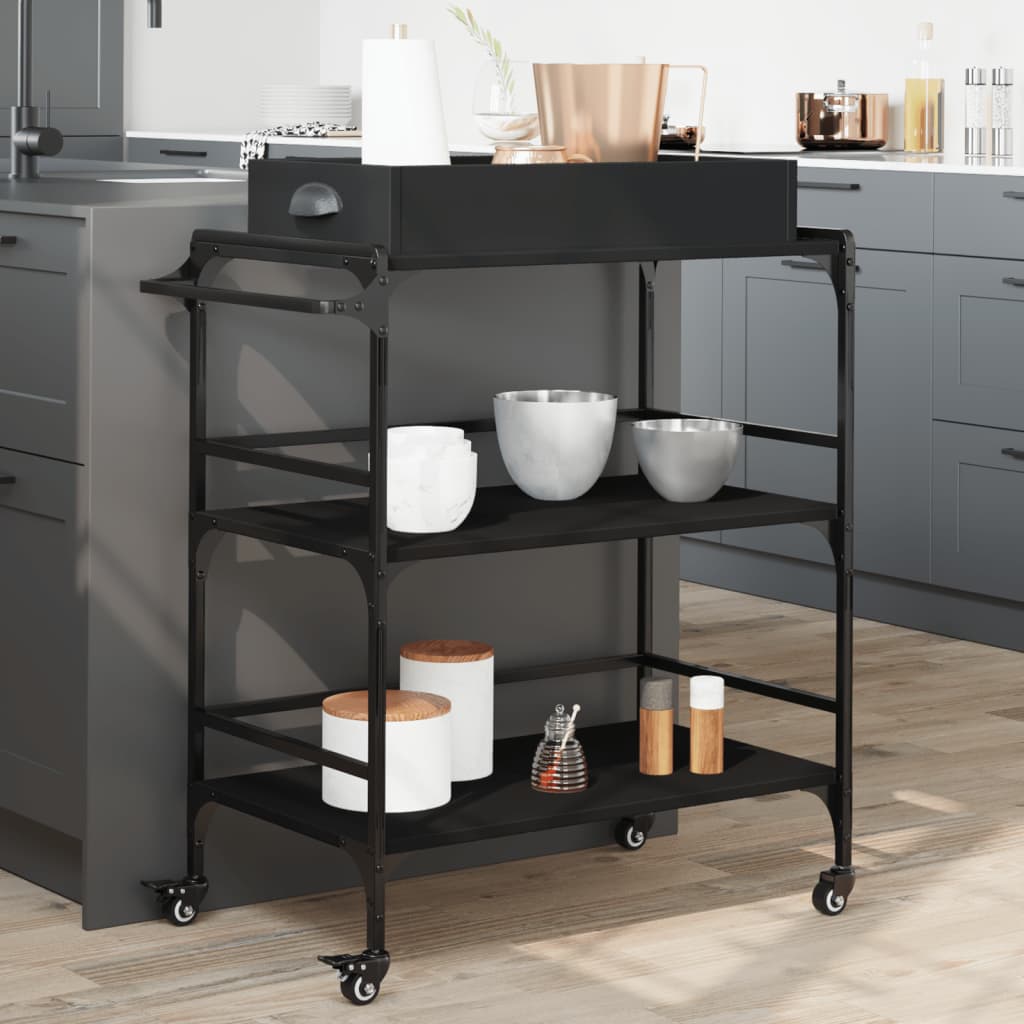 Vidaxl keukentrolley 81,5x41x92,5 cm bewerkt hout zwart