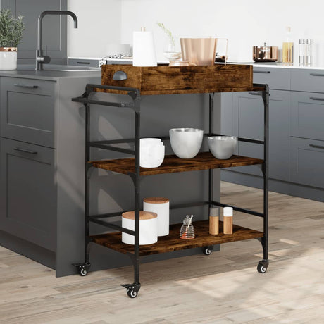 Vidaxl keukentrolley 81,5x41x92,5 cm bewerkt hout gerookt eikenkleurig