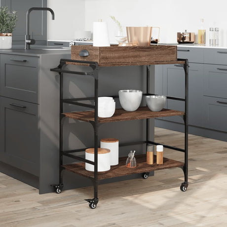 Vidaxl keukentrolley 81,5x41x92,5 cm bewerkt hout bruin eikenkleurig