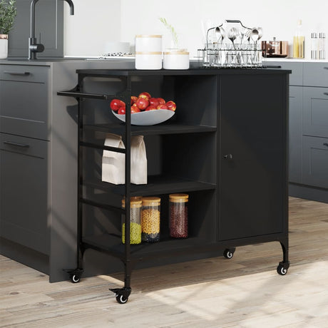 Vidaxl keukentrolley 87,5x38,5x84,5 cm bewerkt hout zwart