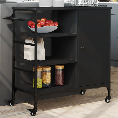 Vidaxl keukentrolley 87,5x38,5x84,5 cm bewerkt hout zwart