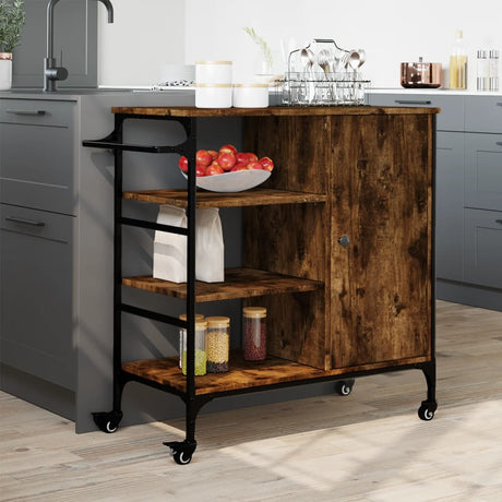 Vidaxl keukentrolley 87,5x38,5x84,5 cm bewerkt hout gerookt eikenkleur