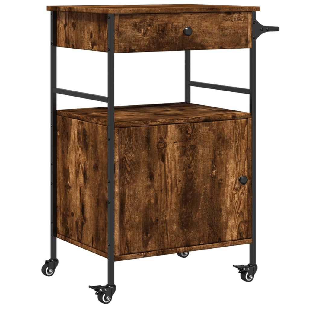 Vidaxl keukentrolley 56x43x89,5 cm bewerkt hout gerookt eikenkleurig