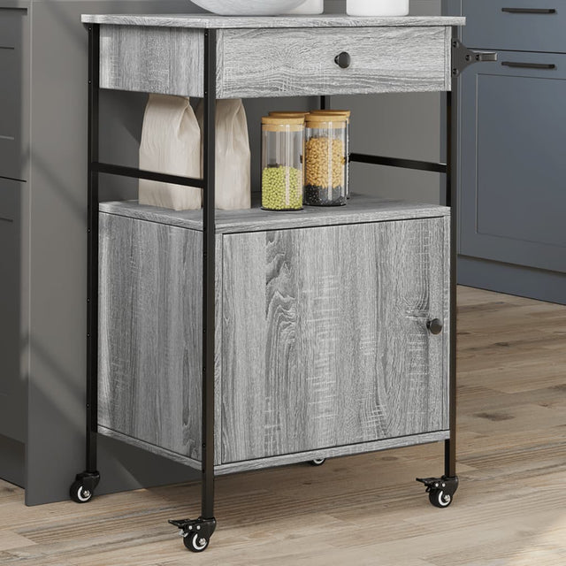 Vidaxl keukentrolley 56x43x89,5 cm bewerkt hout grijs sonoma eiken