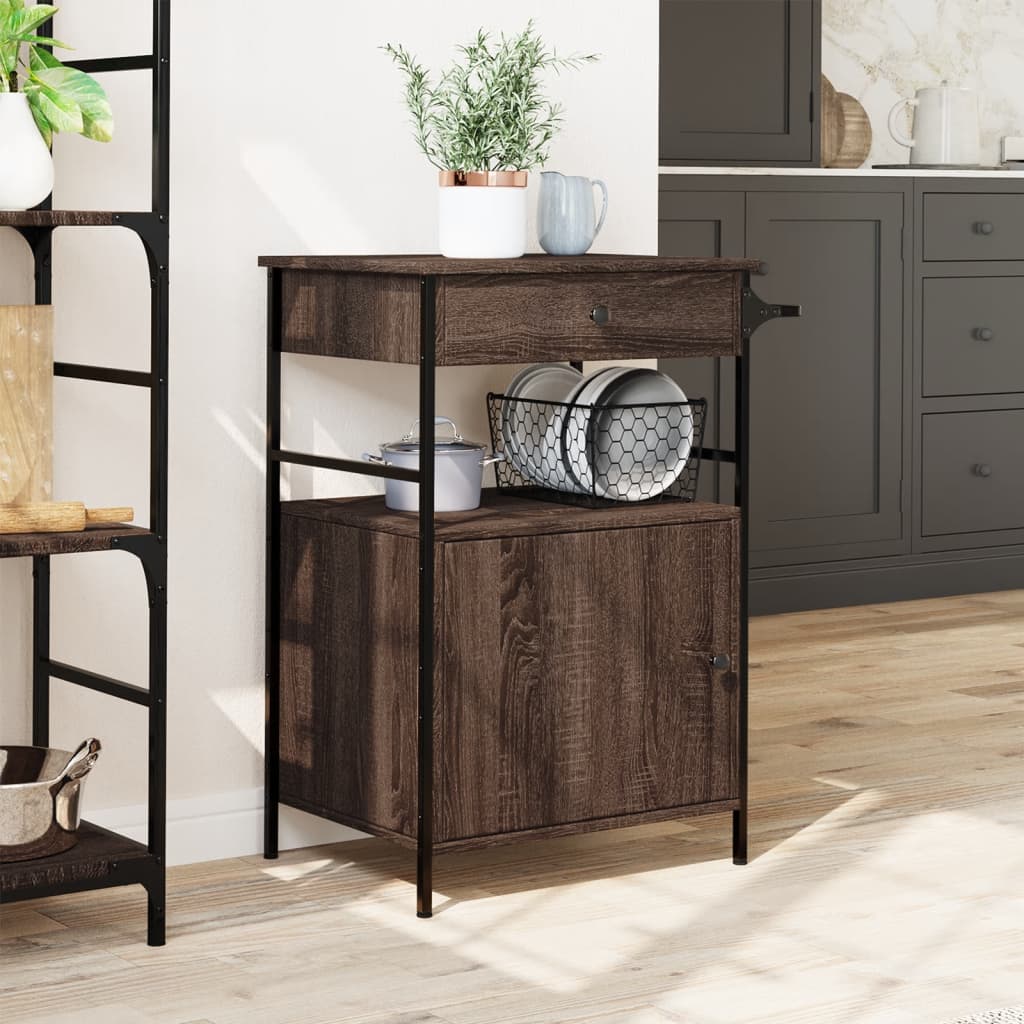 Vidaxl keukentrolley 56x43x89,5 cm bewerkt hout bruin eikenkleurig
