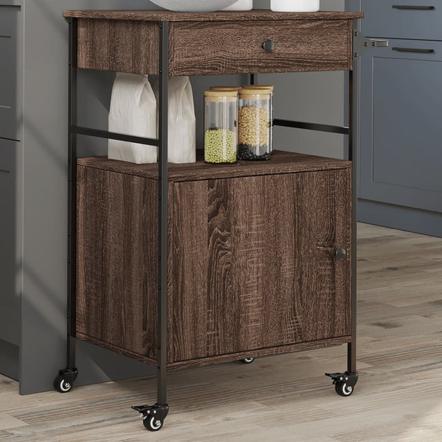 Vidaxl keukentrolley 56x43x89,5 cm bewerkt hout bruin eikenkleurig