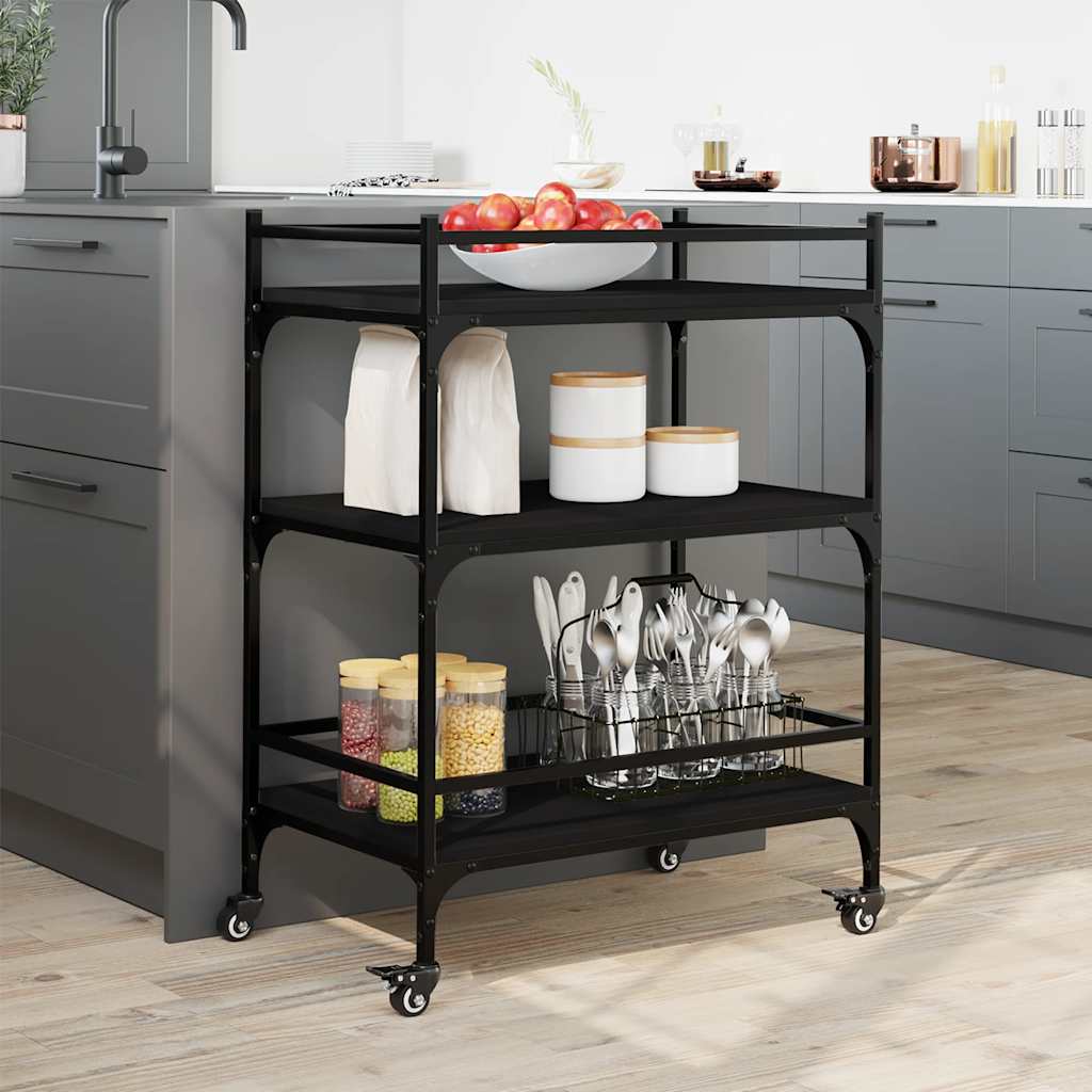 Vidaxl keukentrolley 65x40x86,5 cm bewerkt hout zwart