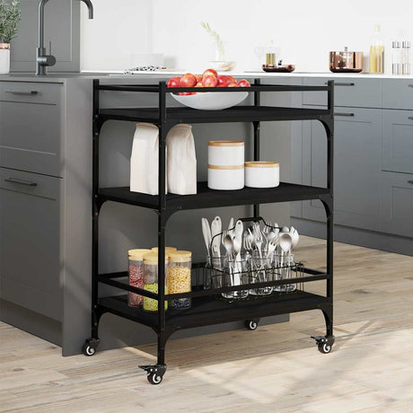 Vidaxl keukentrolley 65x40x86,5 cm bewerkt hout zwart