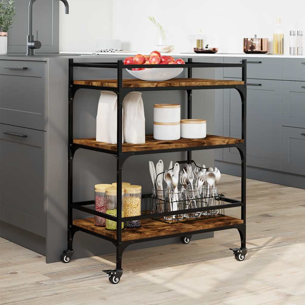 Vidaxl keukentrolley 65x40x86,5 cm bewerkt hout gerookt eikenkleurig