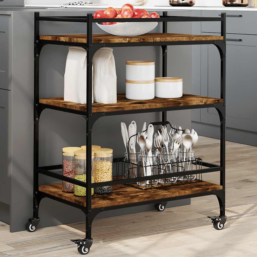 Vidaxl keukentrolley 65x40x86,5 cm bewerkt hout gerookt eikenkleurig