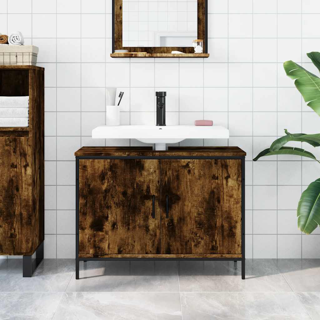 Vidaxl badkamerkast 80x30x60 cm bewerkt hout gerookt eikenkleurig