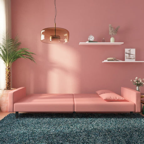 Vidaxl slaapbank 2-zits met 2 kussens fluweel roze