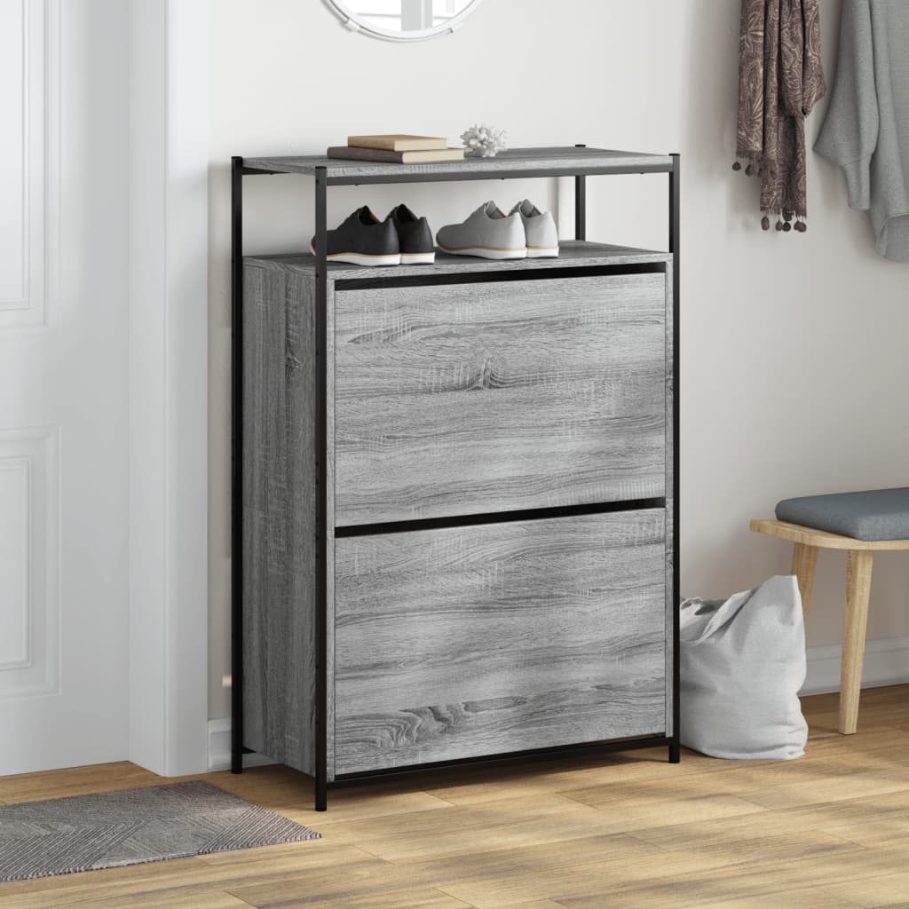 VidaXL Schuhschrank 75x34x112 cm, Holzwerkstoff, Farbe Sonoma-Eiche, Grau