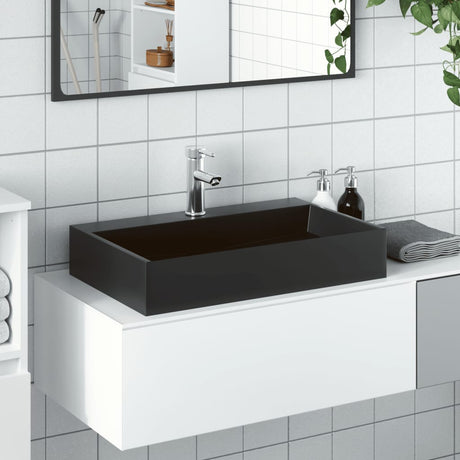 VidaXL Waschbecken 60x38x11 cm, Mineralgussmarmor mattschwarz