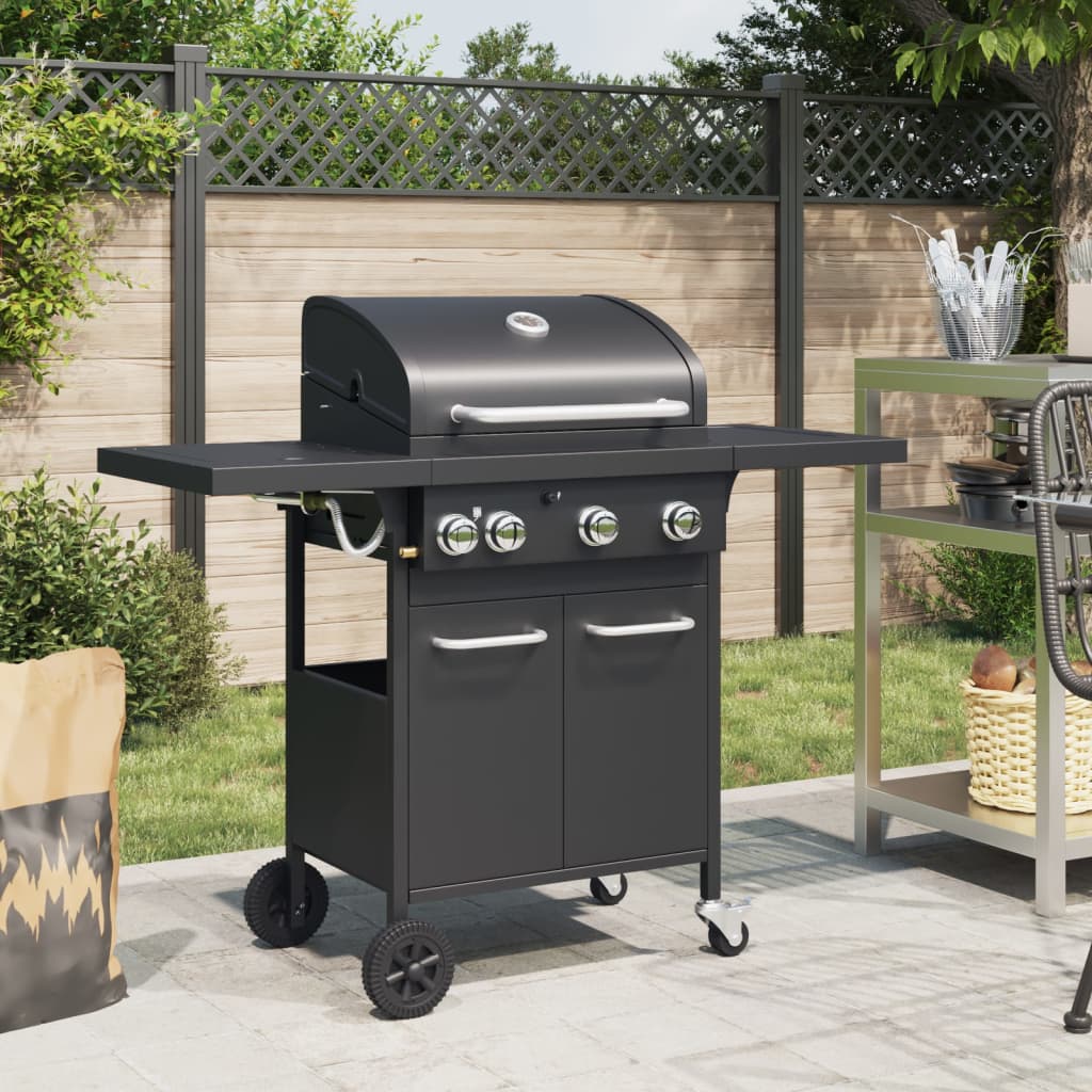VidaXL Gasgrill mit 4 Brennern, pulverbeschichteter Stahl, schwarz