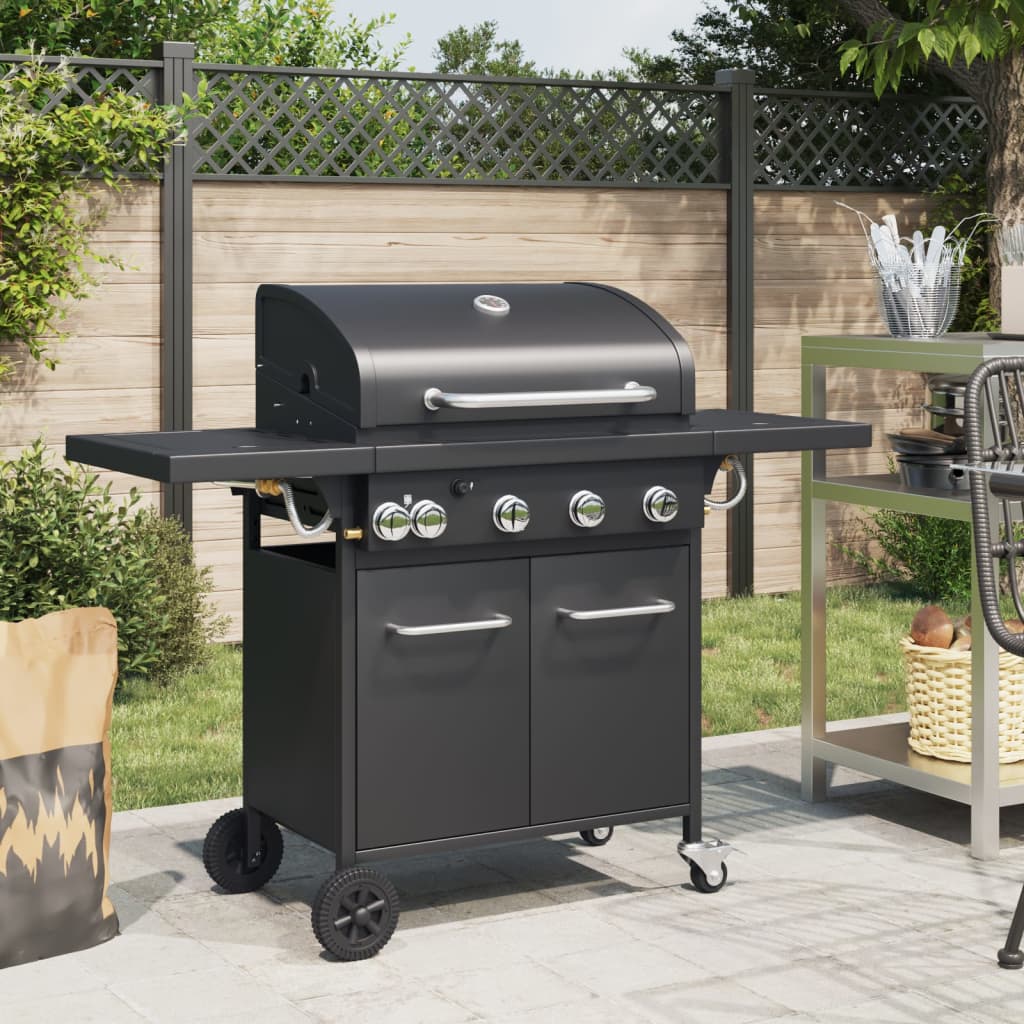 VidaXL Gasgrill mit 5 Brennern, pulverbeschichteter Stahl, schwarz