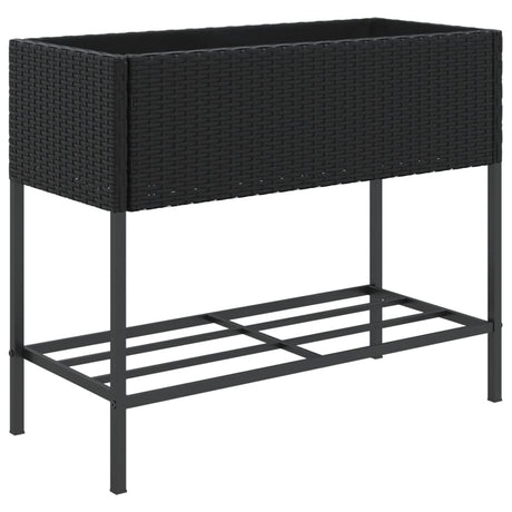 VidaXL Pflanzgefäß mit Ablage Polyrattan schwarz
