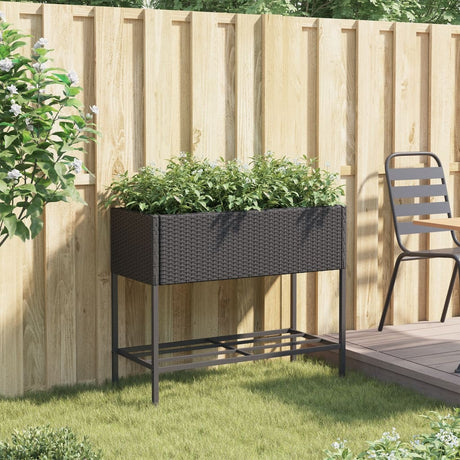 VidaXL Pflanzgefäß mit Ablage Polyrattan schwarz