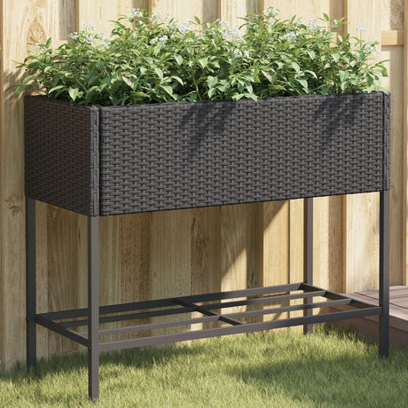 VidaXL Pflanzgefäß mit Ablage Polyrattan schwarz