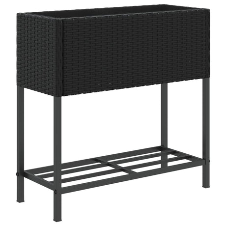 VidaXL Pflanzgefäß mit Ablage Polyrattan schwarz