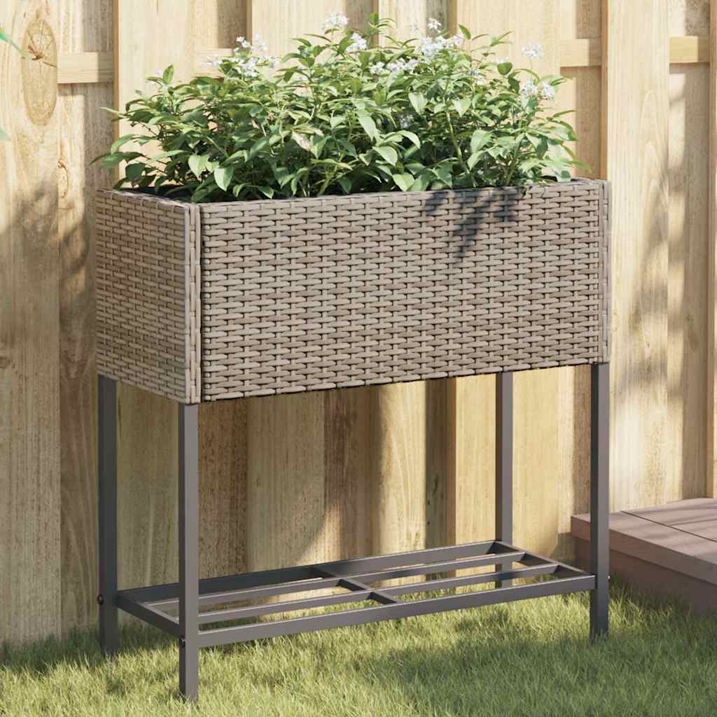 VidaXL Pflanzgefäß mit Ablage Polyrattan grau