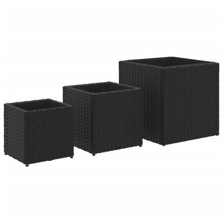 VidaXL Pflanzgefäße 3 Stk. Poly Rattan Schwarz