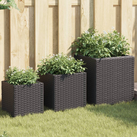 VidaXL Pflanzgefäße 3 Stk. Poly Rattan Schwarz