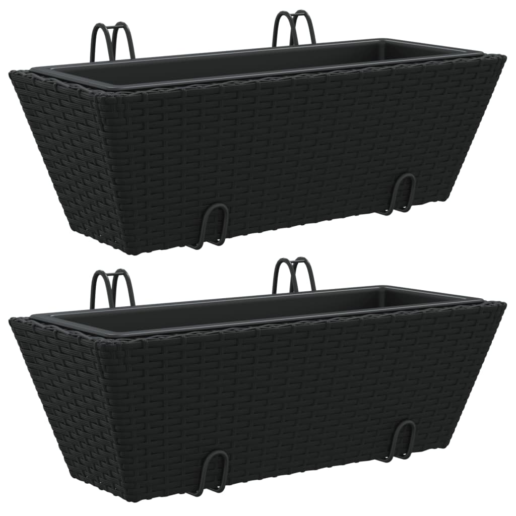 VidaXL Pflanzgefäße 2 Stk. mit Haken Poly Rattan schwarz