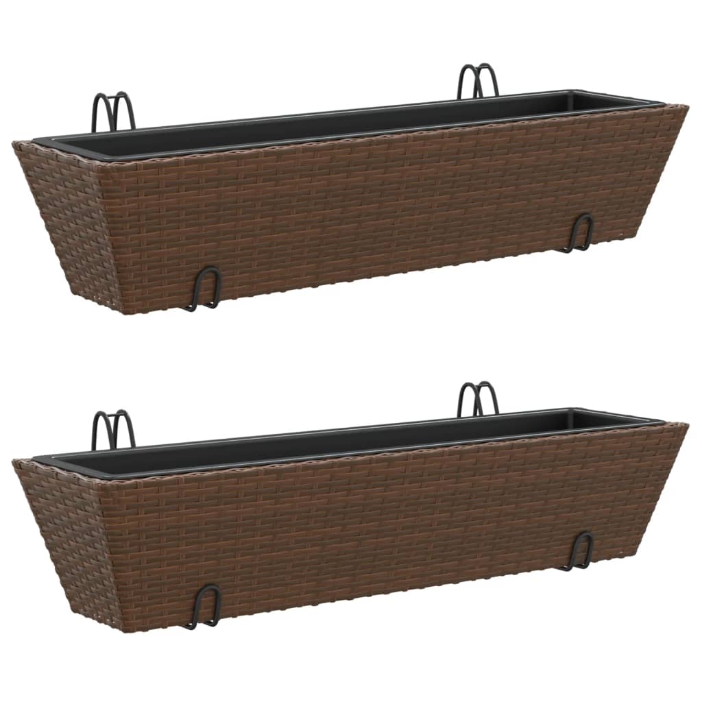 VidaXL Pflanzgefäße 2 Stk. mit Haken Poly Rattan braun