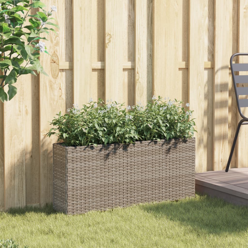 VidaXL Pflanzgefäß mit 2 Töpfen 90x20x40 cm Polyrattan grau