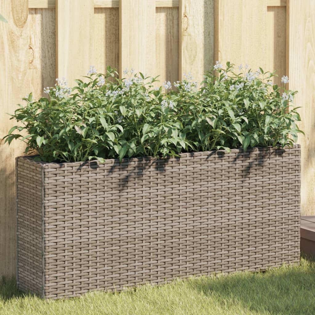 VidaXL Pflanzgefäß mit 2 Töpfen 90x20x40 cm Polyrattan grau