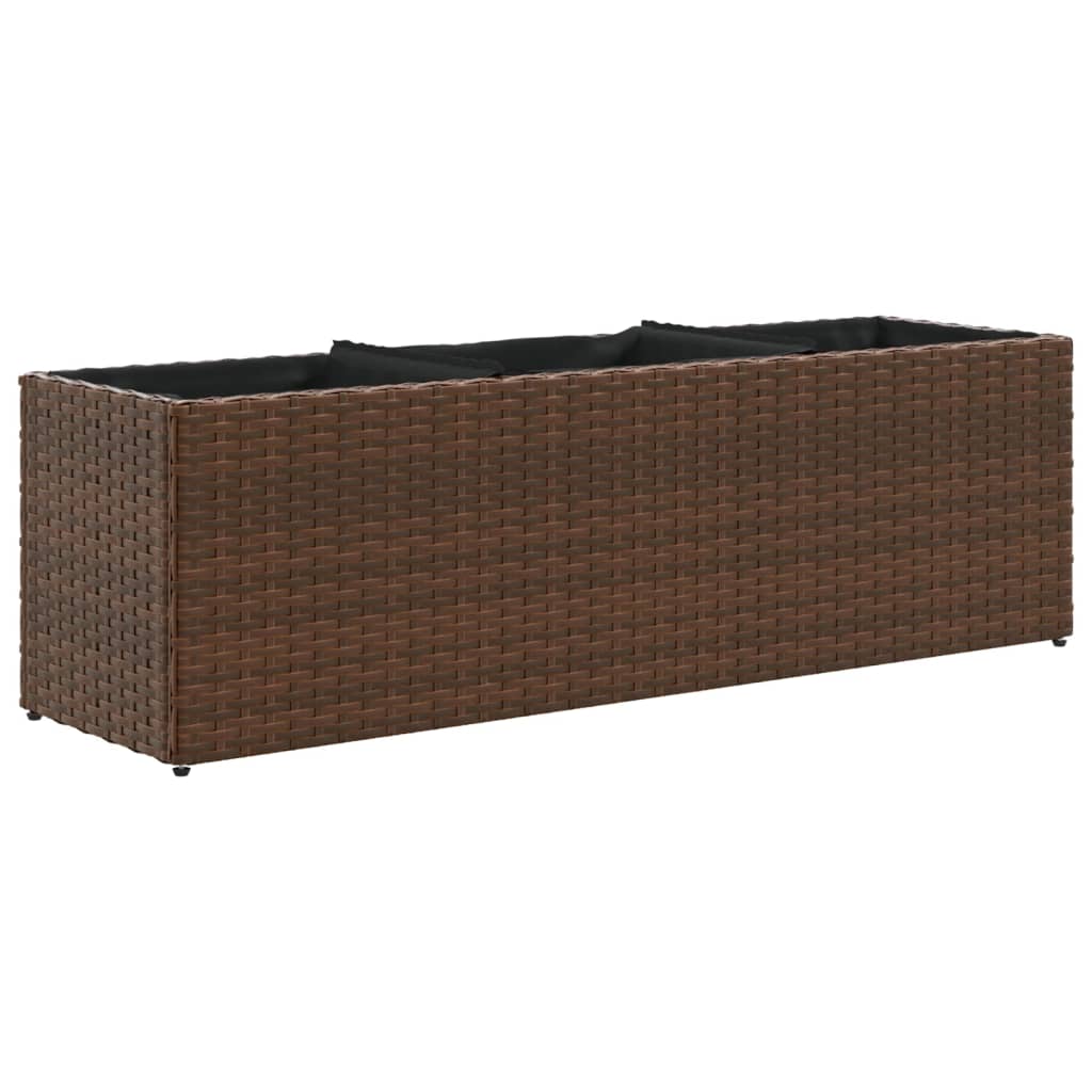 VidaXL Pflanzgefäß mit 3 Töpfen 105x30x32 cm Polyrattan braun