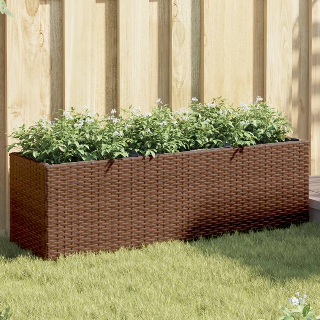 VidaXL Pflanzgefäß mit 3 Töpfen 105x30x32 cm Polyrattan braun