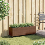 VidaXL Pflanzgefäß mit Rädern 3 Töpfe 107x32x38 cm Polyrattan braun