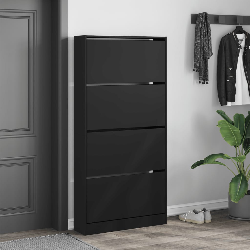 VidaXL Schuhschrank mit 4 klappbaren Schubladen 80x21x163,5 cm schwarz