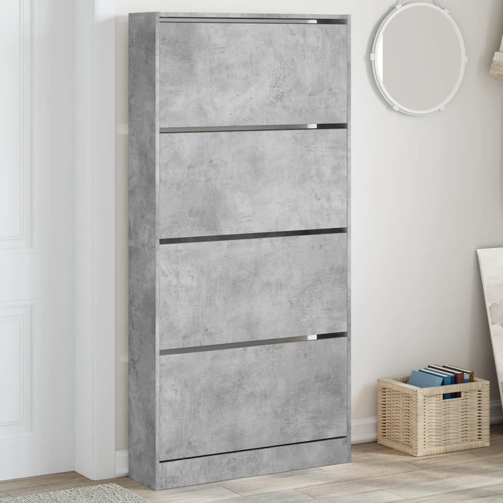 VidaXL Schuhschrank mit 4 klappbaren Schubladen 80x21x163,5 cm betongrau