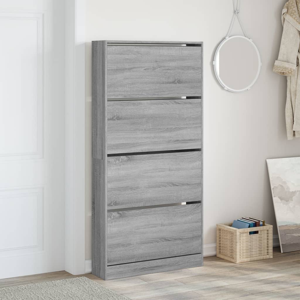 VidaXL Schuhschrank mit 4 klappbaren Schubladen 80x21x163,5 cm grau sonoma