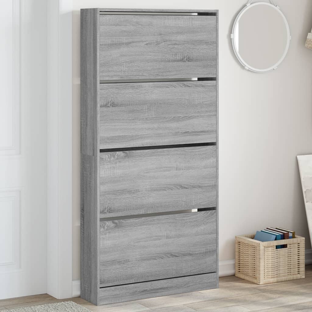VidaXL Schuhschrank mit 4 klappbaren Schubladen 80x21x163,5 cm grau sonoma