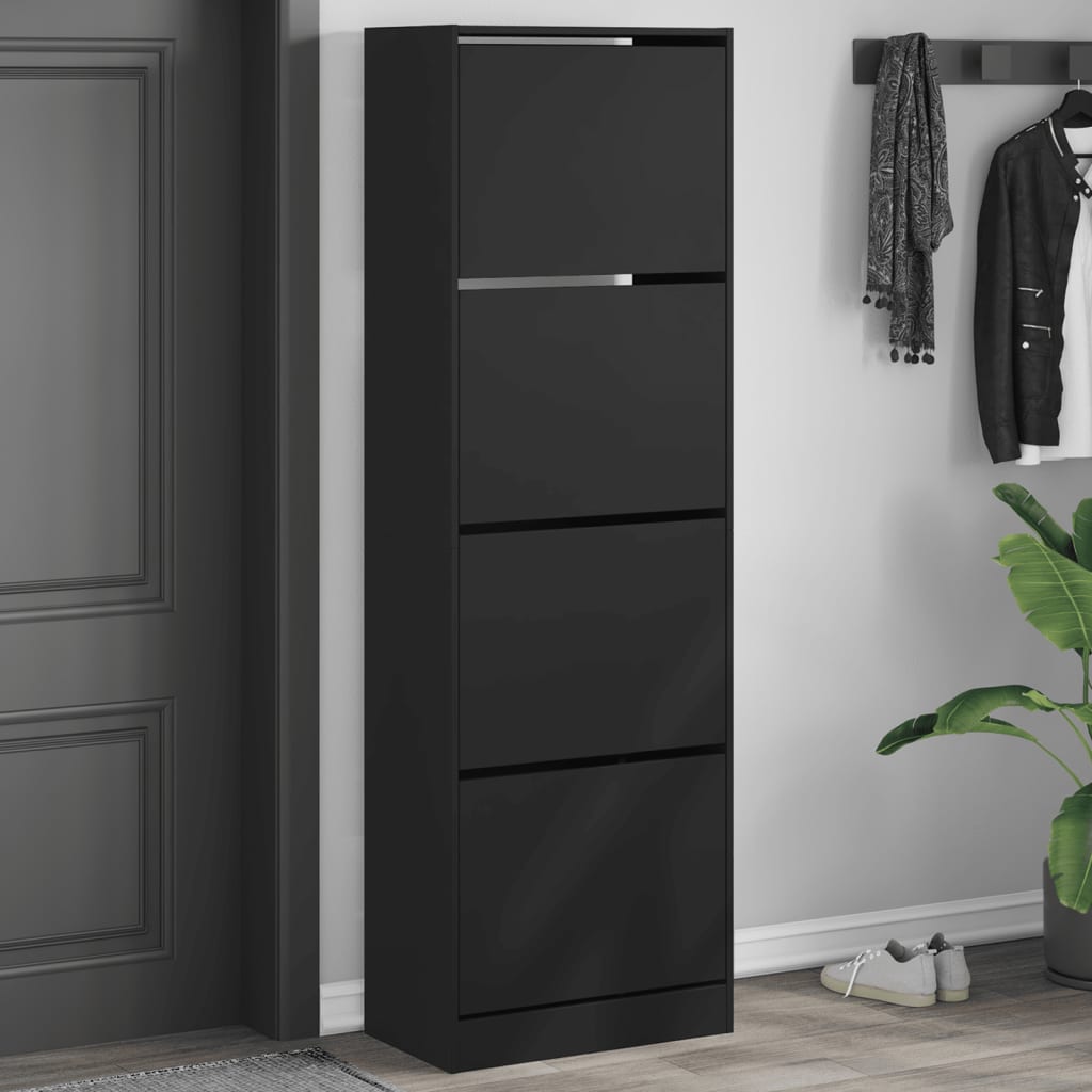 VidaXL Schuhschrank mit 4 klappbaren Schubladen 60x34x187,5 cm schwarz