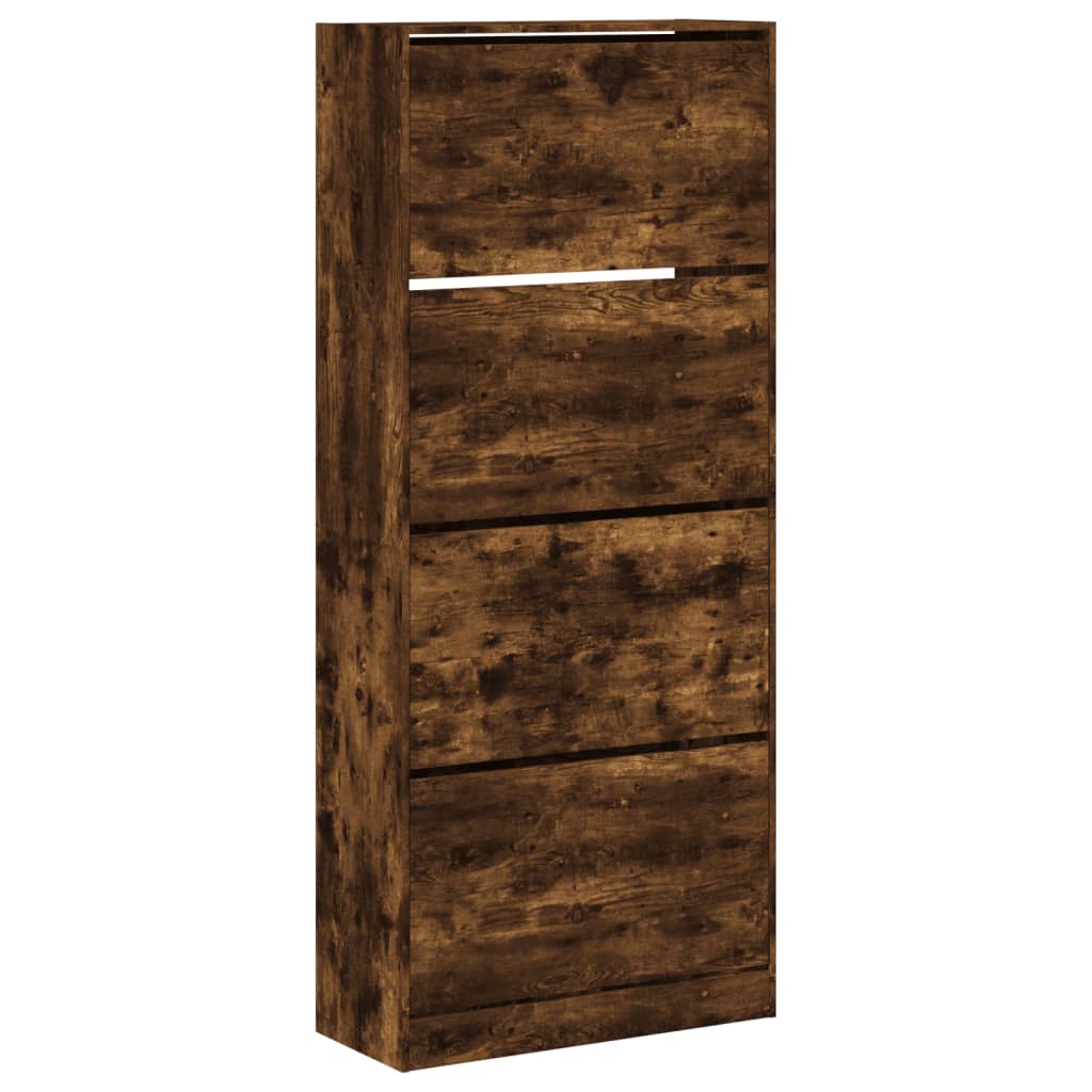 VidaXL Schuhschrank mit 4 klappbaren Schubladen 80x34x187,5 cm, Farbe geräucherte Eiche