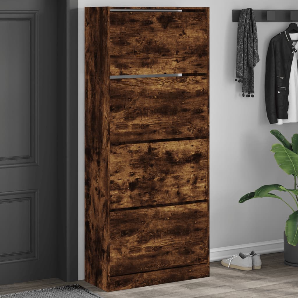 VidaXL Schuhschrank mit 4 klappbaren Schubladen 80x34x187,5 cm, Farbe geräucherte Eiche